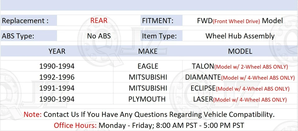 [REAR(Qty.1)] Wheel Hub Assembly For 1992-1996 Mitsubishi Diamante w/4-Wheel ABS - Image 2 of 4