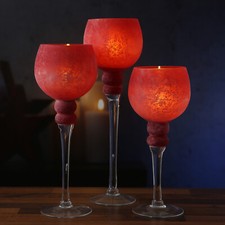 Kerzenhalter Kelch FROST Glas gefrostet rot satiniert Windlicht Deko 3er Set