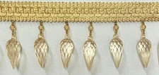 3" Teardrop Champagne Beaded Fringe w/ gimp Trimming - 5 continuous Yards!