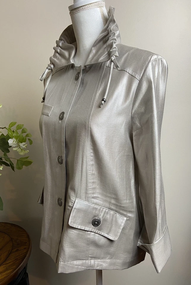 Sz. 8 Ruby Rd. Jacket GOLD METALLIC Light Weight Button Down $64 - Image 3 of 4