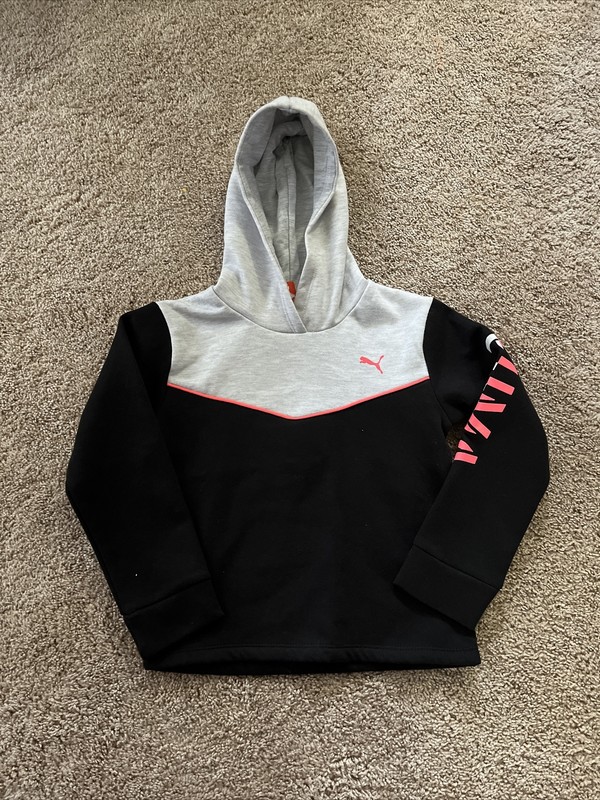 New girls size 6 puma hooded pullover sweatshirt Gry/blk/pink *see description