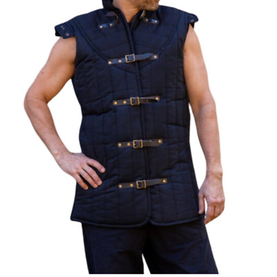 Medieval thick Padded Sleeveless Cotton Cloth Gambeson Aketon Jacket Armor CoatA