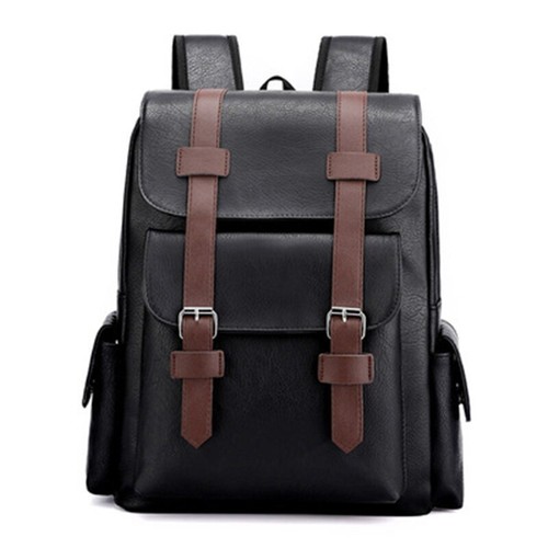 New Men Backpack Leather School Bag Waterproof Travel Bag Casual Leather Bag - Picture 21 of 23