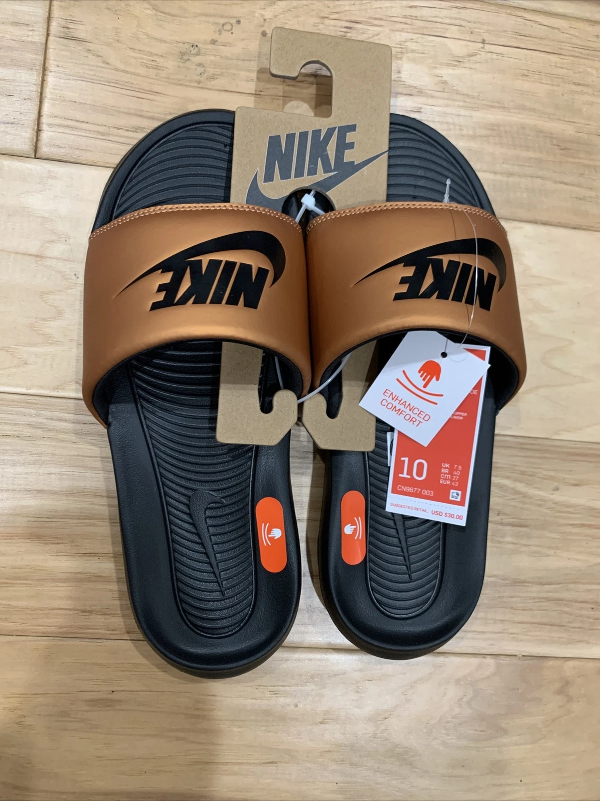 NIKE Women Victori One Slides CN9677 003 Black Copper Metallic Sz 11 NWB