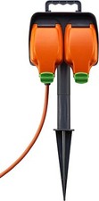 Masterplug Weatherproof Outdoor Double Socket Garden Spike Extension Lead 15M
