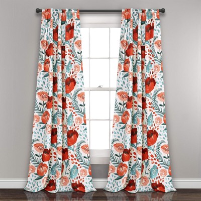 Lush Decor, 95'' x 52'', Multi Poppy Garden Curtains Light Filtering Window Set