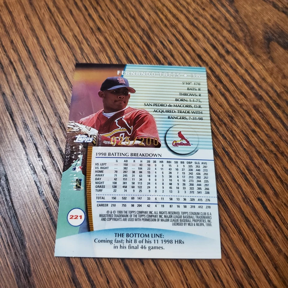 SERIAL 1999 Stadium Club St. Louis Cardinals Baseball Card #221 Fernando Tatis - Image 2 of 3