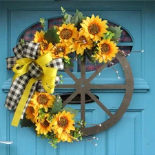 Sunflower Bow Wreath Hanging Decoration Simulation Flower Wheel Plate Decoration