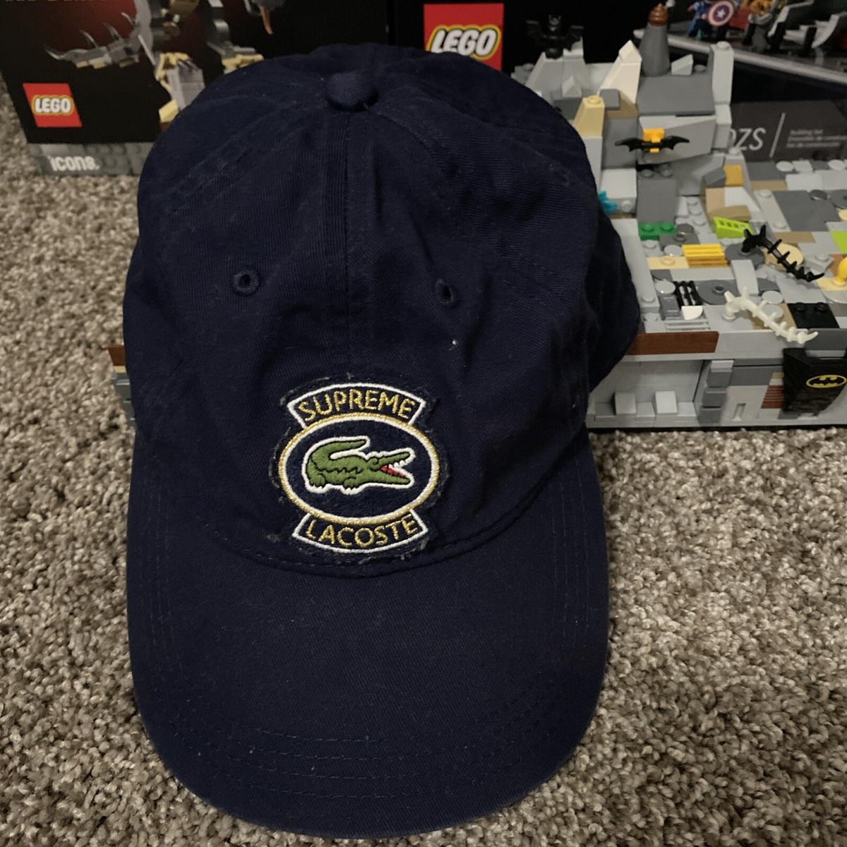 Supreme x Lacoste ブラックキャップ Supreme x Lacoste Twill 6-Panel cap Black - SS18 - Excellent