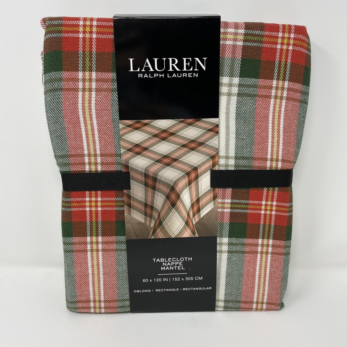 Ralph Lauren Red Green Plaid Christmas Tablecloth 60x120 Nappe