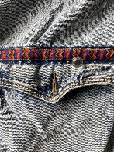 Vintage GITANO 1980s 90s Size L Acid Wash Blue Denim Zip Long Coat Jacket Aztec - Picture 9 of 9