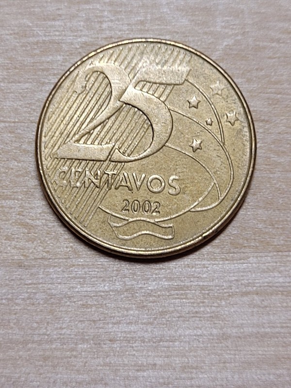 Brazil 25 centavos coin, 2002. KM# 650, bronze-plated steel. Manuel Deodoro.