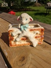 Vtg. Cute Lamb Sheep Animal Planter. Occupied Japan Ceramic Porcelain Some wear.
