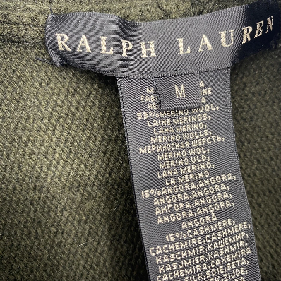 Ralph Lauren Black Label Collection Leather Cashmere Green Cardigan Medium - Image 3 of 4