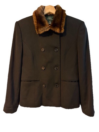 Cappotto donna vintage Lauren Ralph Lauren 100% pura lana pelliccia sintetica collo taglia 6/S - Foto 11 di 12