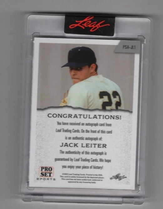 JACK LEITER 2022 LEAF PRO SET SPORTS  BASEBALL AUTOGRAPH #PSA-JL1 AUTO RANGERS - Image 2 of 2
