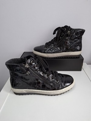 Gabor Bulner schwarze Damen High-Top Sneaker UK 3,5 Krokoprägung Lackleder