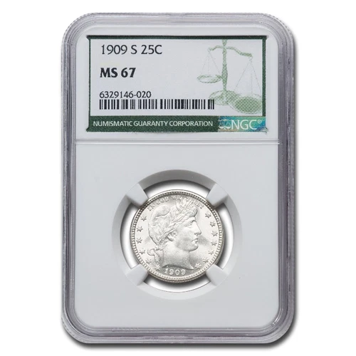 1909-S Barber Quarter MS-67 NGC (Green Label)