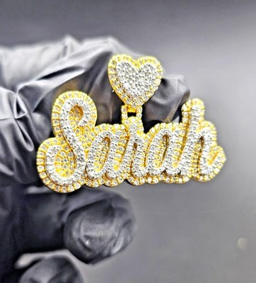 1.50Ct Real Moissanite Custom Name Letter Pendant 14K Yellow Gold Plated Silver