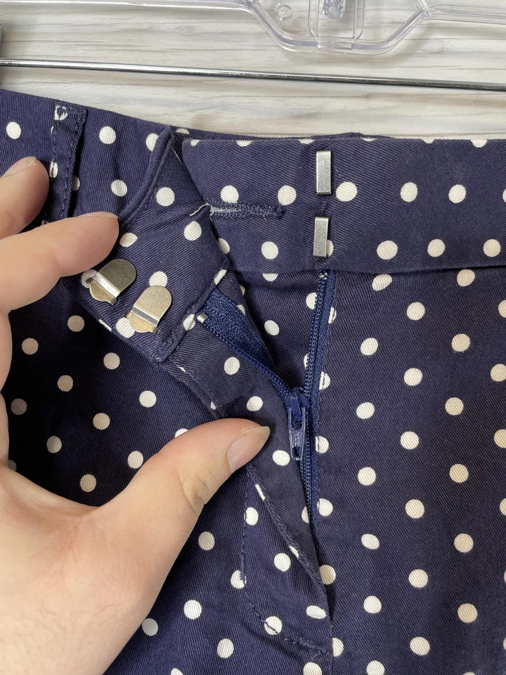 ELLE Chino Shorts Womens 8 Navy White Polka Dot Cotton Stretch Hook Zip Pockets - Image 2 of 4