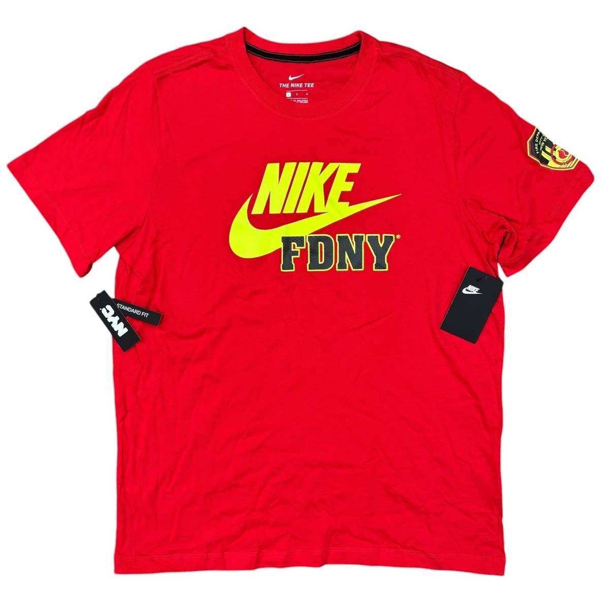 Nike x FDNY 'New York's Bravest' Red T Shirt, Size Large NWT