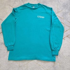 Vintage 80s US Air Hanes Beefy-T Shirt M Single Stitch Long Sleeve USA Made Teal