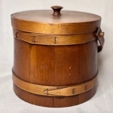 Primitive Firkin Sugar Bucket w/ Handle  Lid w/ Knob Very Good Condition!