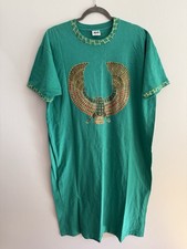 Vintage 90s Egyptian Inspired Green T Shirt Dress Single Stitch OS Painted
