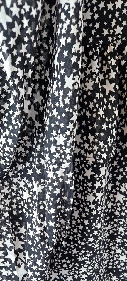 Boohoo Star Print Ruffle Smock Dress Black White UK 10 Long Sleeve Mini NWT - Image 4 of 4
