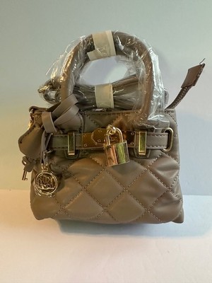 NWT Badgley Mischka TAUPE Mini Diamond Quilted Tote With Front Lock  MSRP $99￼
