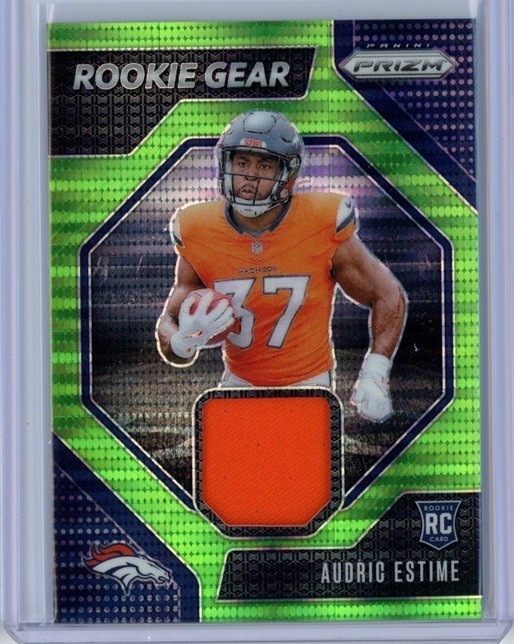 AUDRIC ESTIME 2024 Panini Prizm RC Rookie Gear Green Pulsar #RG-AEE Broncos
