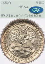 1946 50C PCGS MS64 CAC Rattler OGH Iowa Centennial Commemorative Half Dollar