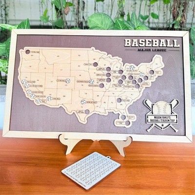 Personalized Wooden Baseball Stadium Travel Map MLB Ballpark Bucket List Tracker