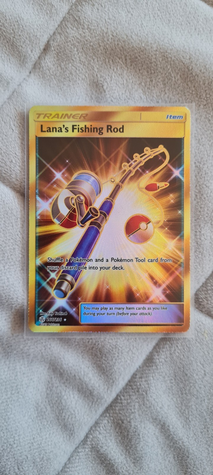Pokemon Card Lana's Fishing Rod 266/236 Secret Rare Cosmic Eclipse Near Mint