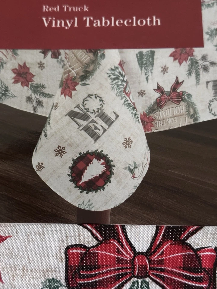 Mantel de Navidad de vinilo Winter Wonderland rojo camión Poinsettia 52x70 Foto 3 de 4