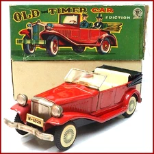 SSS Tin Toy Old Timer Convertible Red Car S-1215 Japan Vintage Shiono Shoten JPN