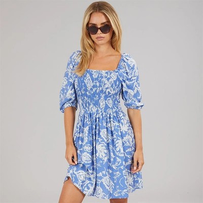 Brave Soul Womens Lainey Mini Dress Blue White Floral Dress XS S M L XL New