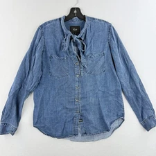 RAILS Rosalee Tie-Neck Chambray Long Sleeve Denim Shirt Size XS Womens