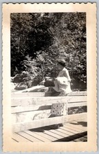 Vtg B&W Snapshot Woman At Flume Gorge Franconia Notch 1951