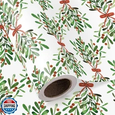 WRAPAHOLIC Mistletoe Christmas Wrapping Paper - Mini Roll - 17 In