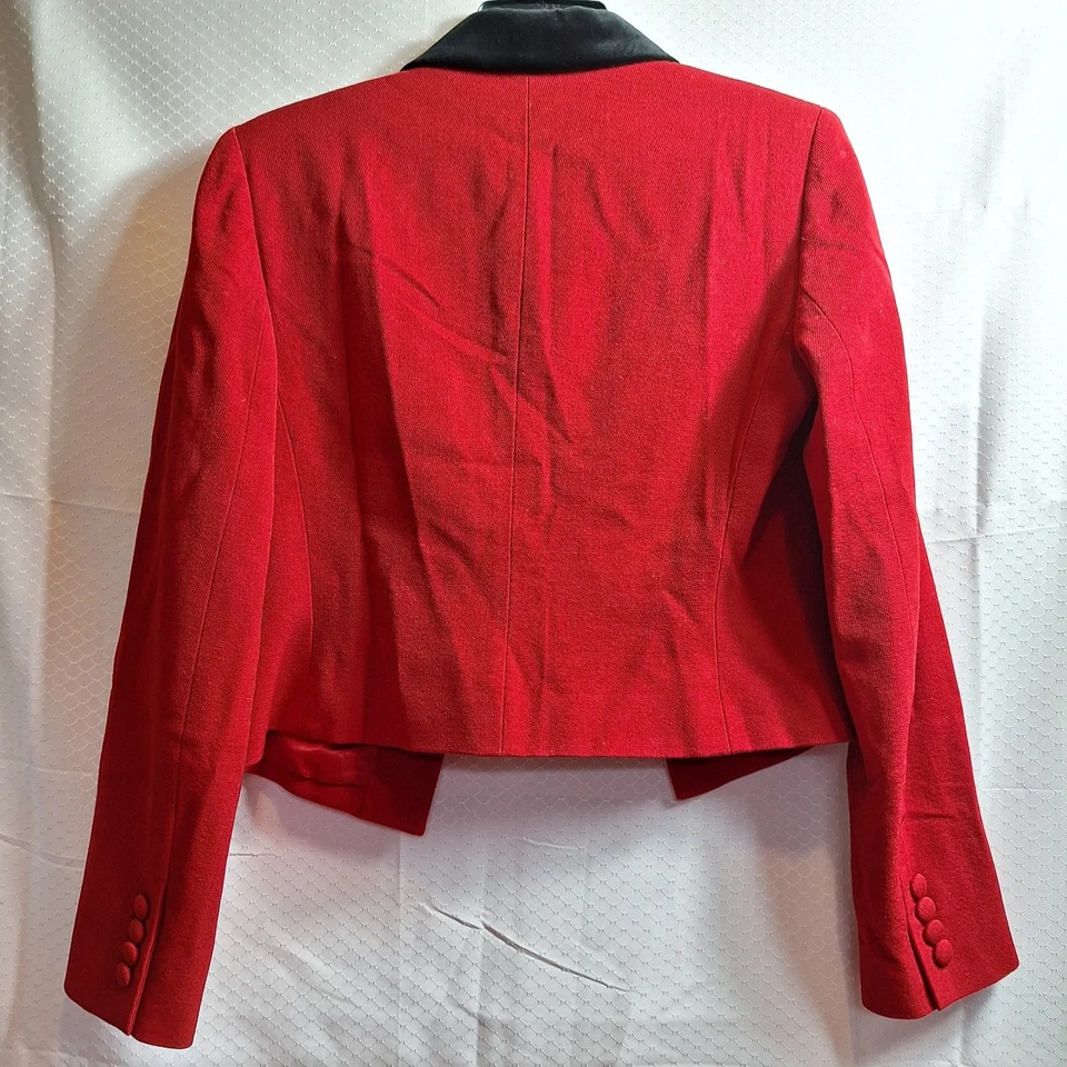 Blazer ecuestre LRL Ralph Lauren Petite mezcla de lana talla 6P rojo negro terciopelo ¡EXCELENTE ESTADO USADO! Foto 2 de 4