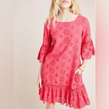 Anthropologie Dark Pink Dani Lace Tunic Eyelet Mini Dress Womens Size 10