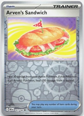 Arven's Sandwich 161/182 Uncommon Destined Rivals Pokemon Reverse Holo Near Mint