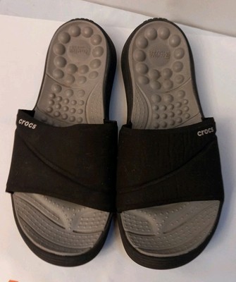 Womens Crocs Reviva Black Casual Comfort Slip On Slides Sandals