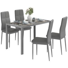 HOMCOM 5 Piece Dining Set Table and 4 Chairs Set for 4 Persons Kitchen Glasstop