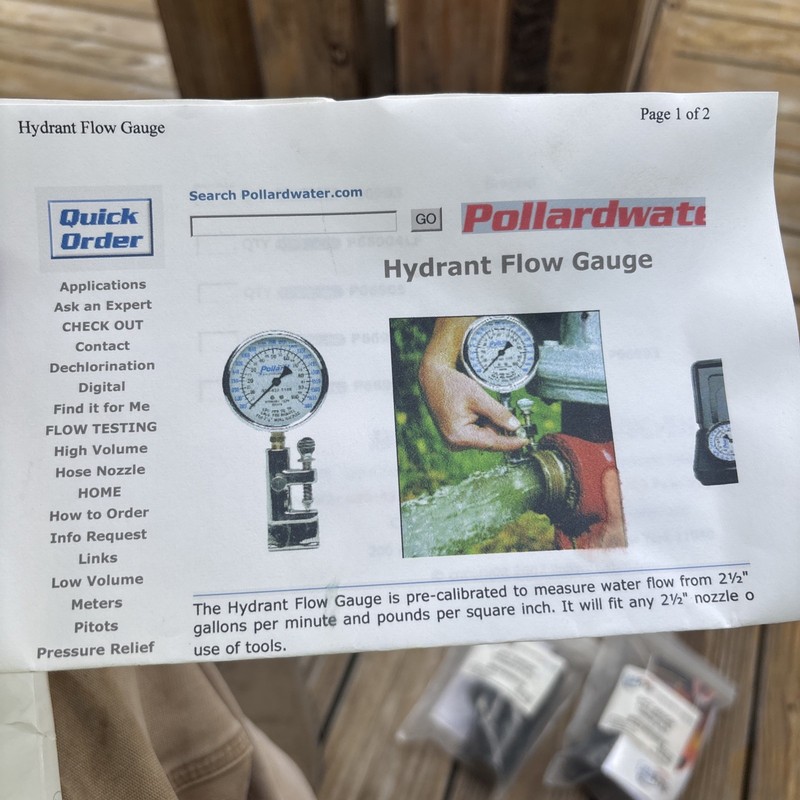 joseph g pollard co inc Hydrand water flow tester