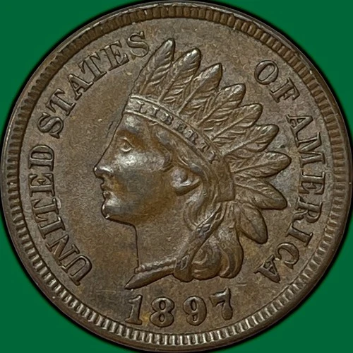 1897 Indian Head Cent Choice Almost Uncirculated AU+/UNC Coin #34197