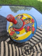 Vintage Mid Century Ohio Tin Toy Spinning Top Playful Mouse