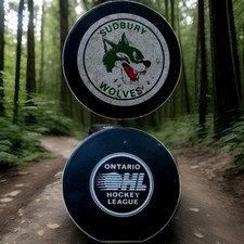 SUDBURY WOLVES VINTAGE OHL ONTARIO LEAGUE GAME PUCK MADE IN GDR Aka Germany RARE