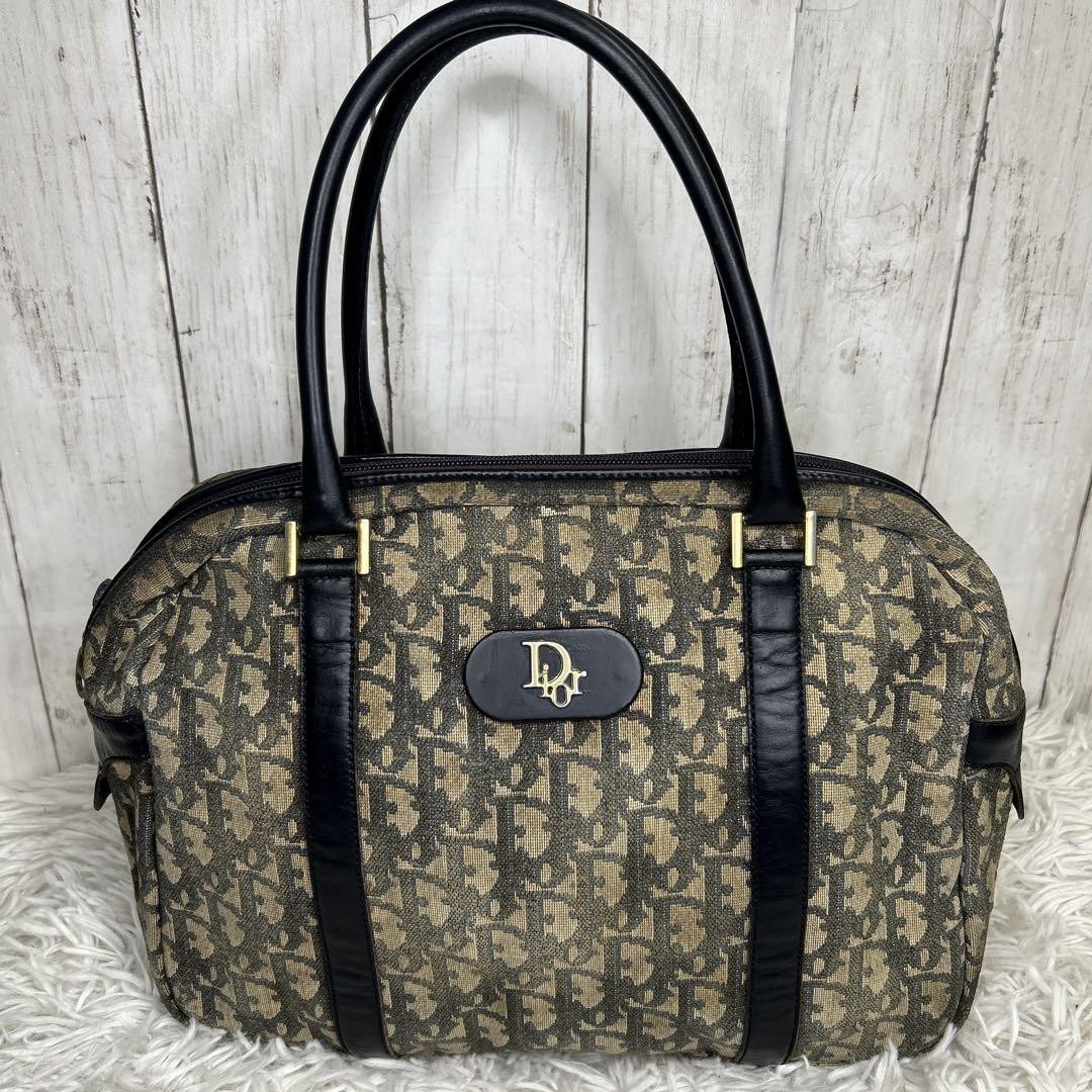 Vintage Christian Dior Trotter Navy Canvas Leather Logo Handbag